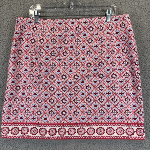 Talbots Canvas A-Line Skirt 14 Red Cotton Blend Above Knee Mediterranean Tile - Picture 8 of 9